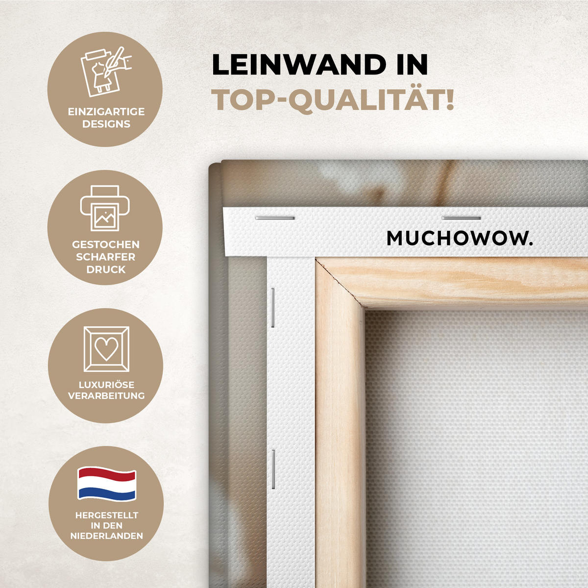 LEINWANDBILD Blumen - Winter - Weiß - Schnee - Beige Wandbilder 80x60 cm - Creme, Textil (80/60cm) - MuchoWow