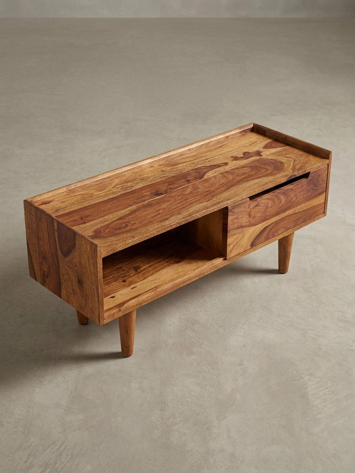 LOWBOARD Massivholz Modern Stil für Fernseher bis 50 Zoll mit Schiebetür und 2 Fächern - Braun, Holz (95/44/34cm) - KADIMA DESIGN