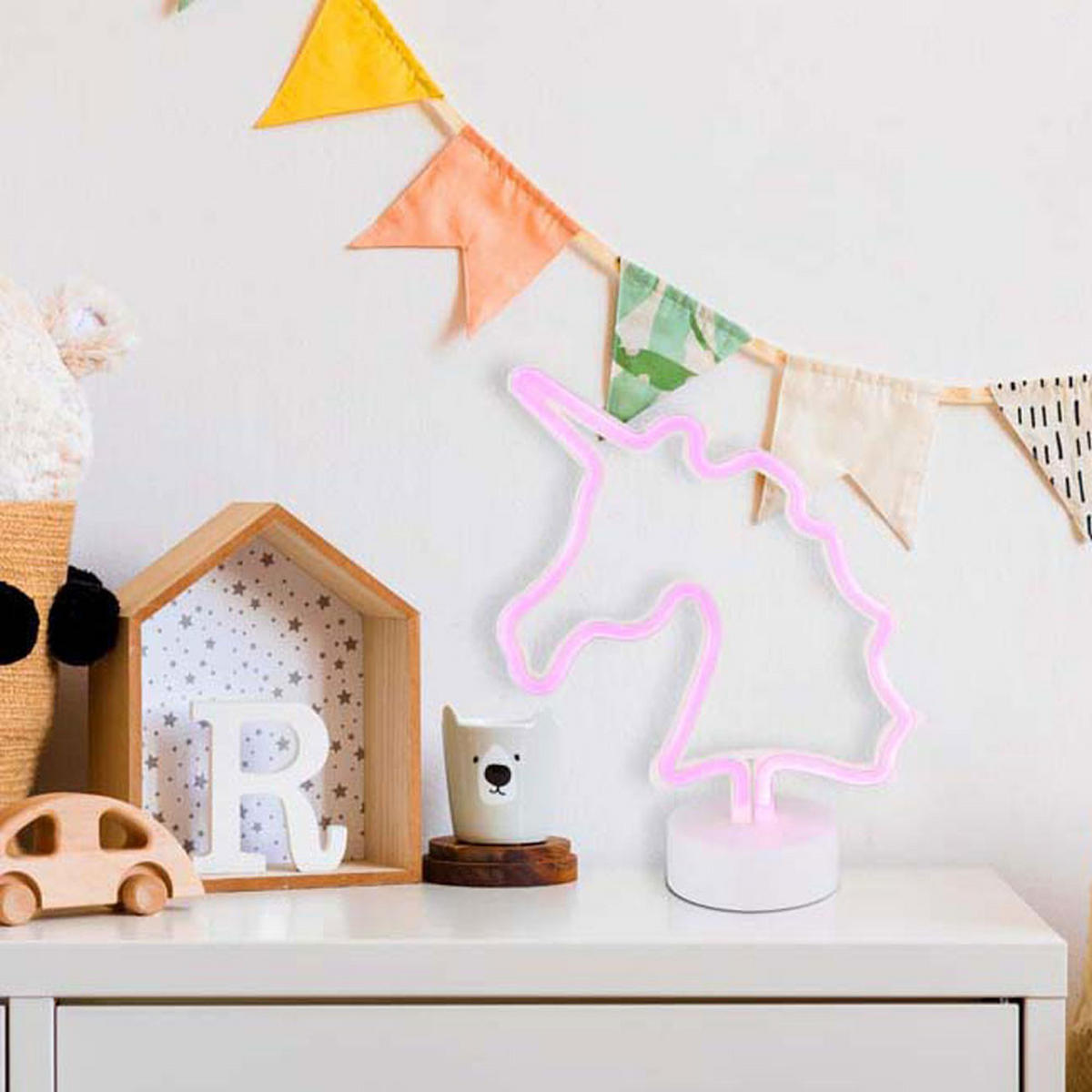 LED TISCHLEUCHTE Einhorn Weiß - Weiß, Kunststoff (20/10/28.5cm) - Globo Lighting