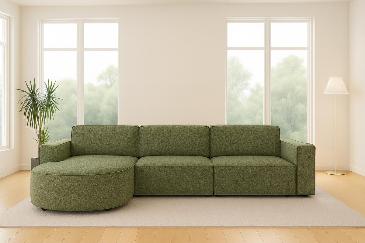 ECKSOFA Cursal Round L-Form, Stoff Artico, Moss, Links - Grün, Holz (284/166cm) - Kaiser Möbel