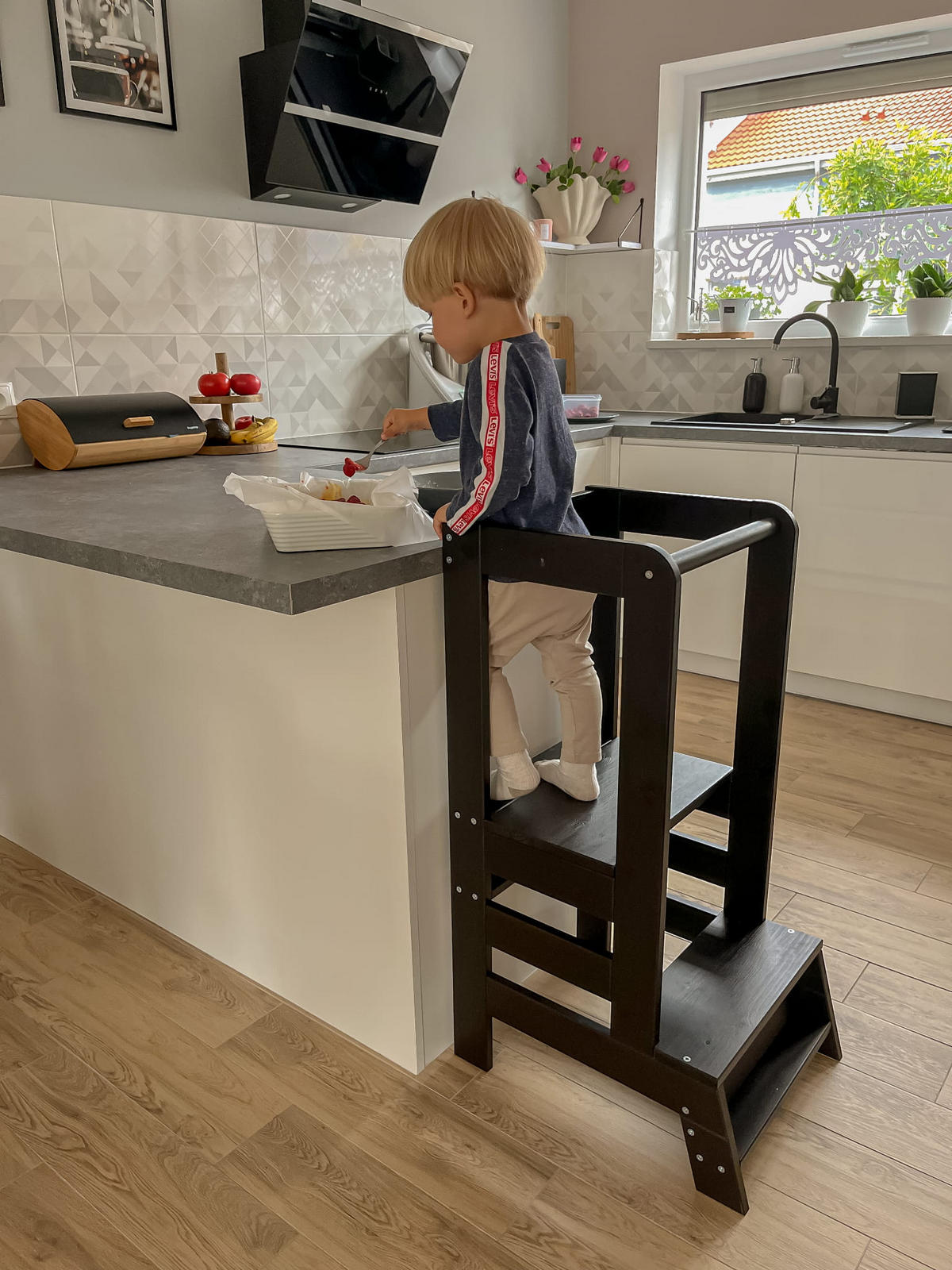 LERNTURM für Kinder, Natur Holz, Schwarz-Natur - Schwarz/Naturfarben, Holz (39/90/90cm) - MeowBaby
