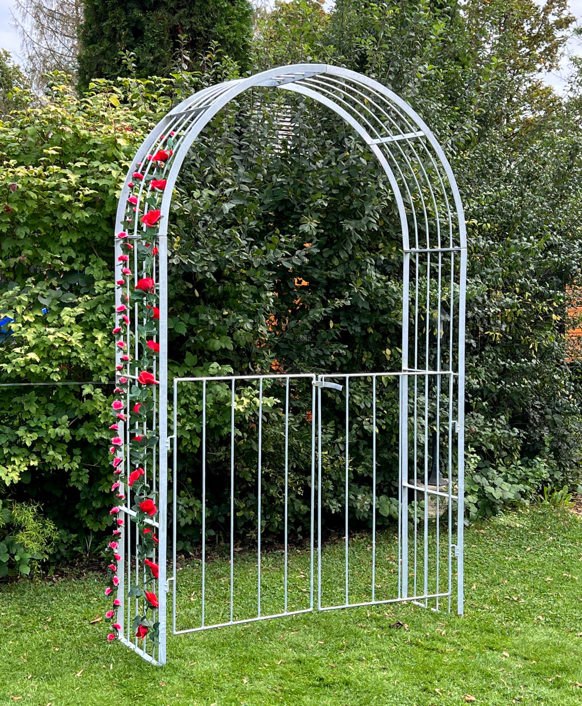 ROSENBOGEN mit Tor Metall verzinkt 140/40/230 cm - Grau, Metall (140/230/40cm) - DanDiBo