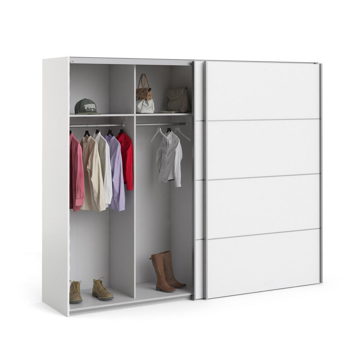 SCHWEBETÜRENSCHRANK weiß - Weiß, Holzwerkstoff (243/202/64cm) - ebuy24