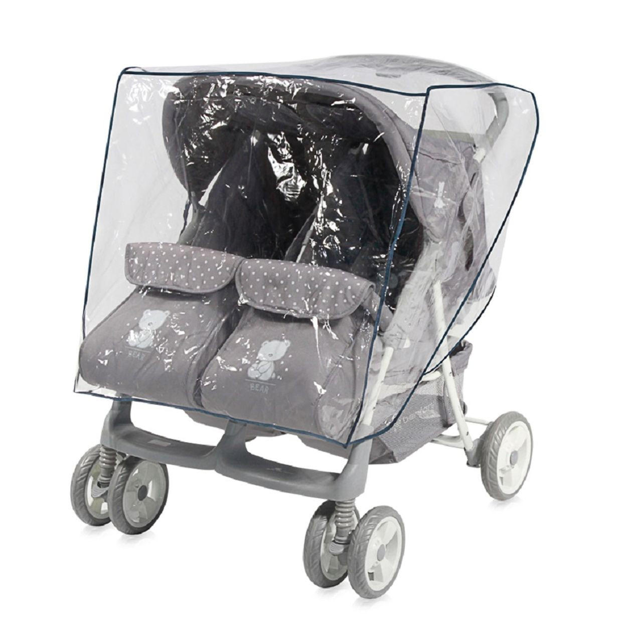 KINDERWAGEN-REGENSCHUTZ Regenschutz Duo transparent Regenhaube, EVA-Material, Zweisitzer, Geschwisterkinderwagen - Weiß, Kunststoff (82/1/170cm) - Lorelli