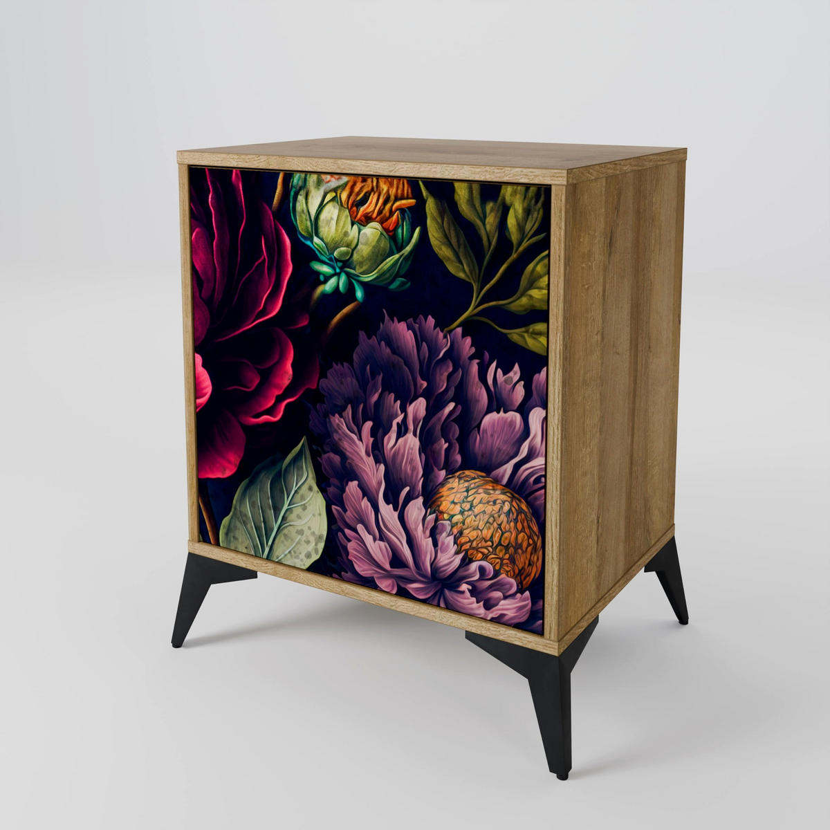 SIDEBOARD BLOOMING ELEGANCE, Eichefarben, 57,5x42x75,5 cm, Goldfarbene Metallfüße - Eichefarben/Goldfarben, Holzwerkstoff/Metall (57.5/75.5/42cm) - SpaceRebels