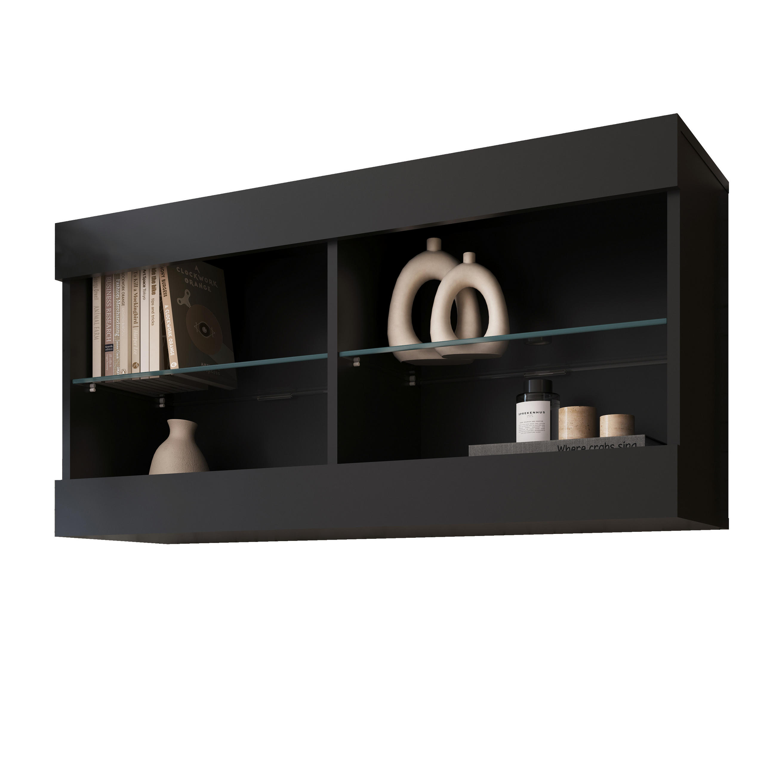HÄNGEVITRINE TIVOLI HORIZONTAL 100, Schwarz - Schwarz, Glas/Holzwerkstoff (100/50/29.5cm) - Komodee