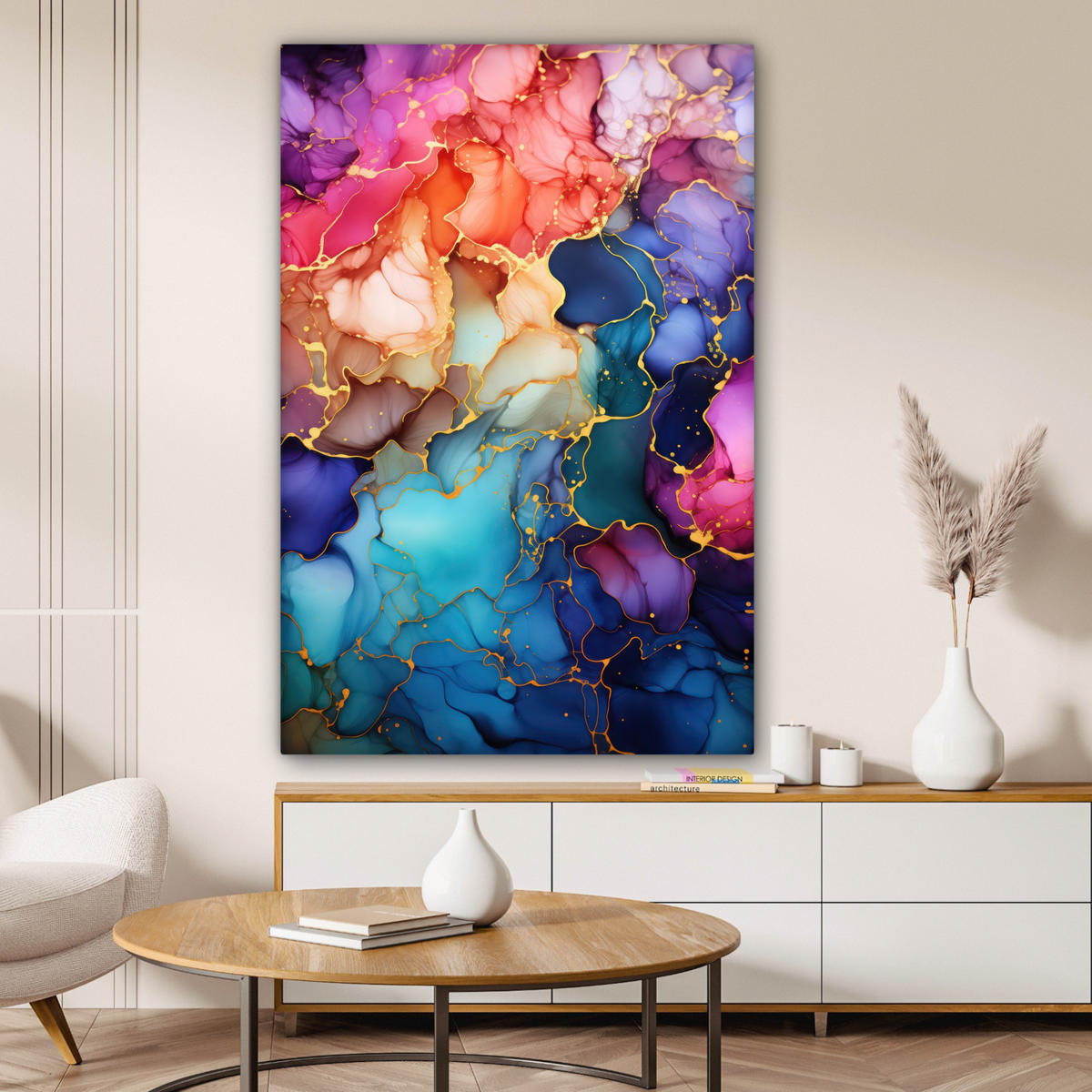 LEINWANDBILD Marmor - Bunt - Abstrakt Deko Groß 90x140 cm - Multicolor, Textil (90/140cm) - MuchoWow