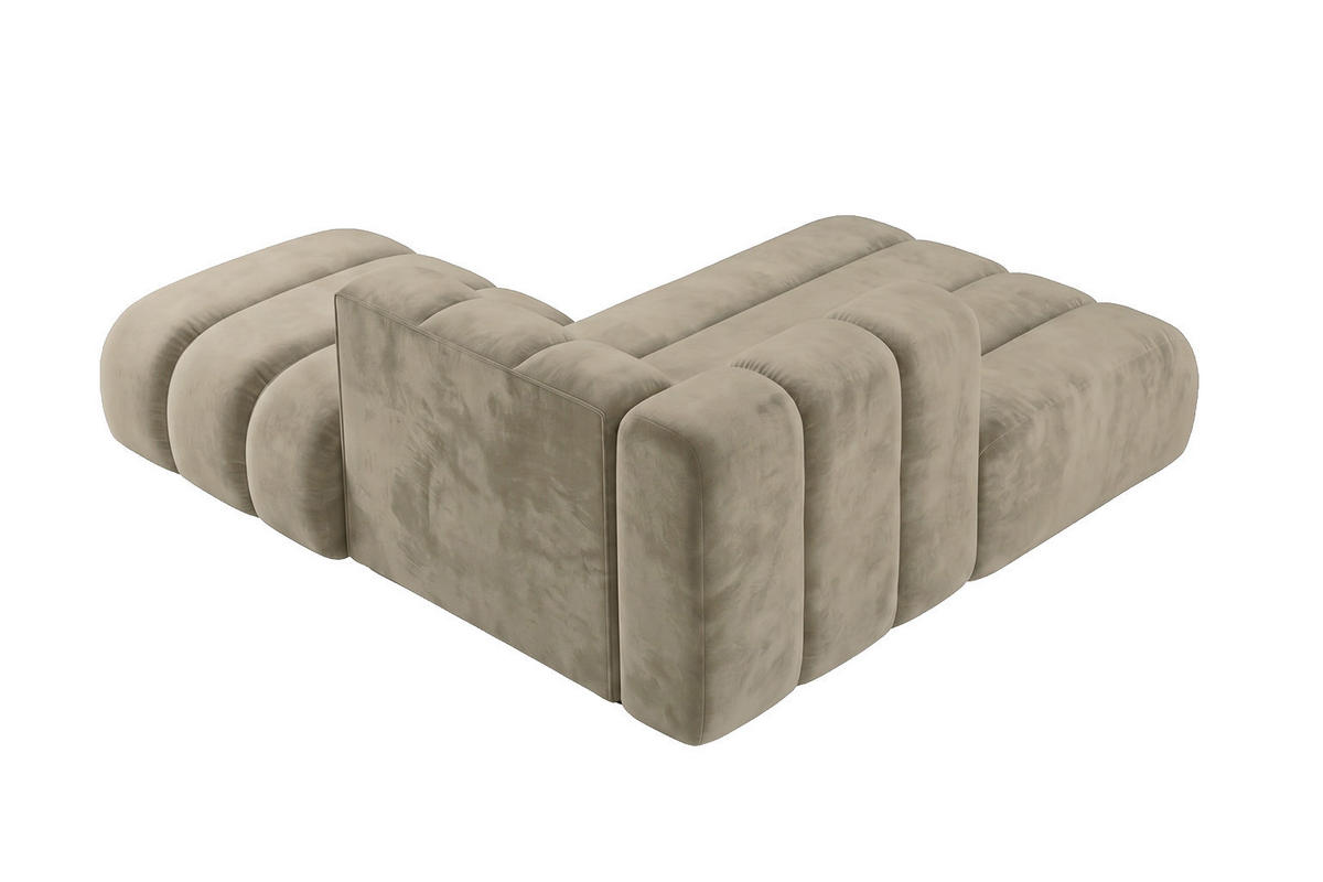 CHAISELONGUE Modulare Mit Hocker, Velvet-Stoff Riviera, Beige, Rechts, GRAND - Beige, Holz (204/179cm) - Kaiser Möbel