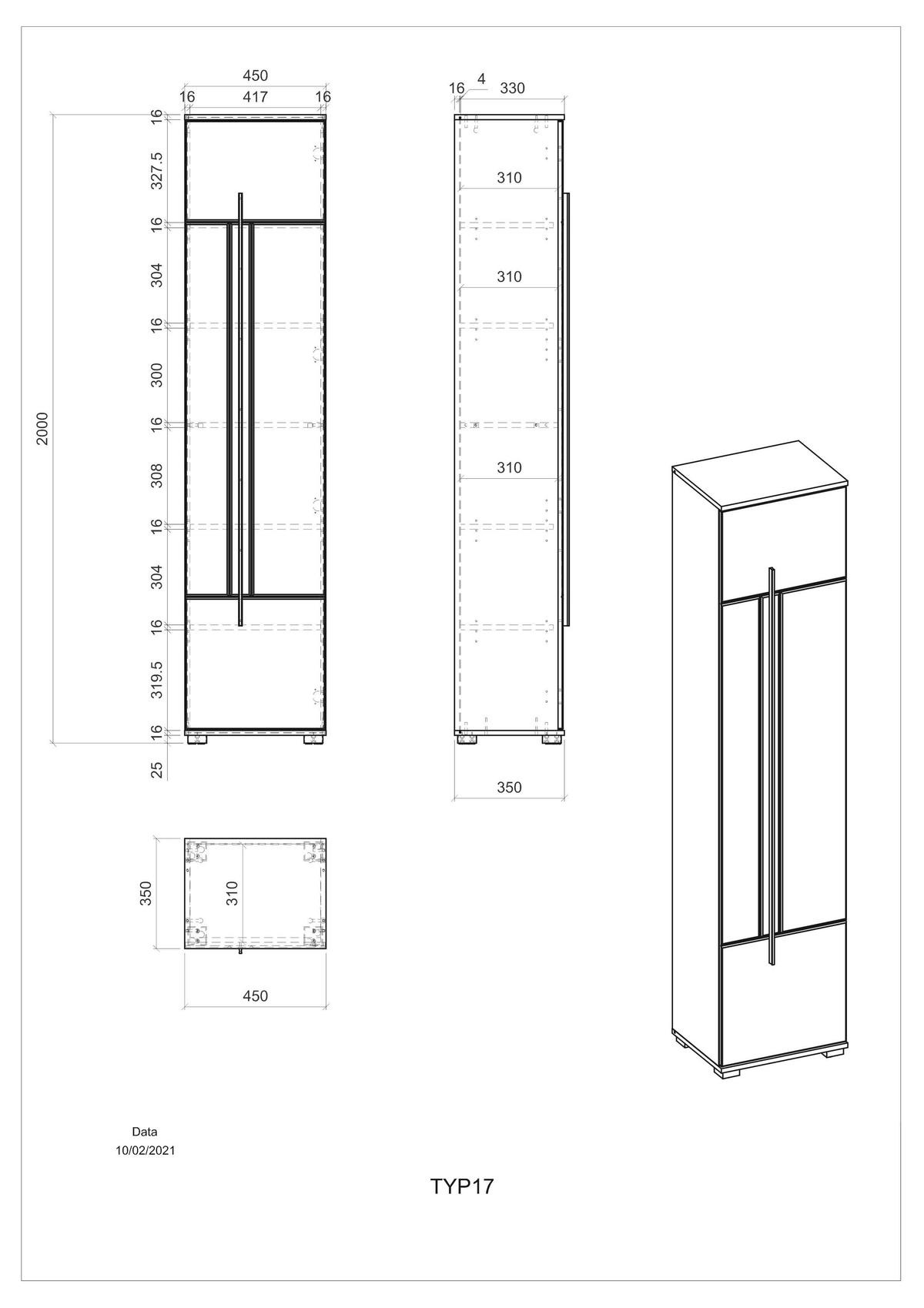 STAURAUMSCHRANK M12 Weiß Hochglanz 45/200/35 cm - Weiß Hochglanz, Holzwerkstoff (45/200/35cm) - Livojo