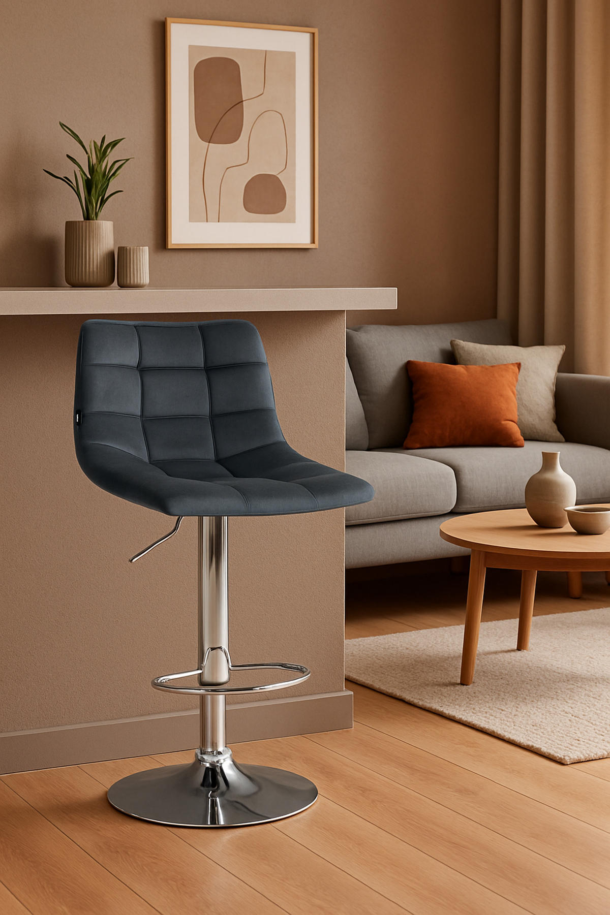 BARHOCKER 2er Set James Samt chrom dunkelgrau - Chromfarben/Grau, Textil/Metall (43/108.5/46.5cm) - TPFLiving