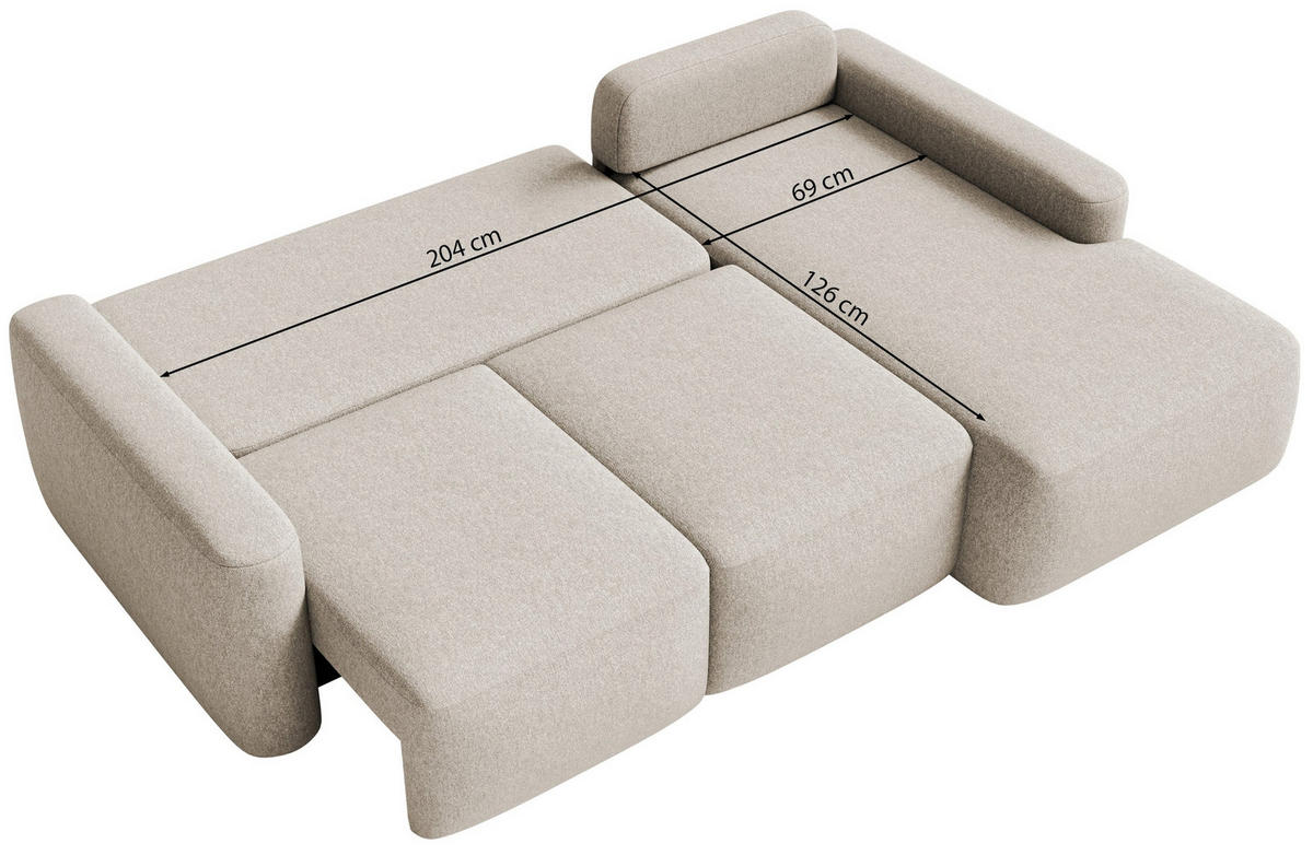 ECKSOFA Carnos Mini Hellbeige Chenille - Ecru/Schwarz, Kunststoff/Textil (238/164cm) - Selsey