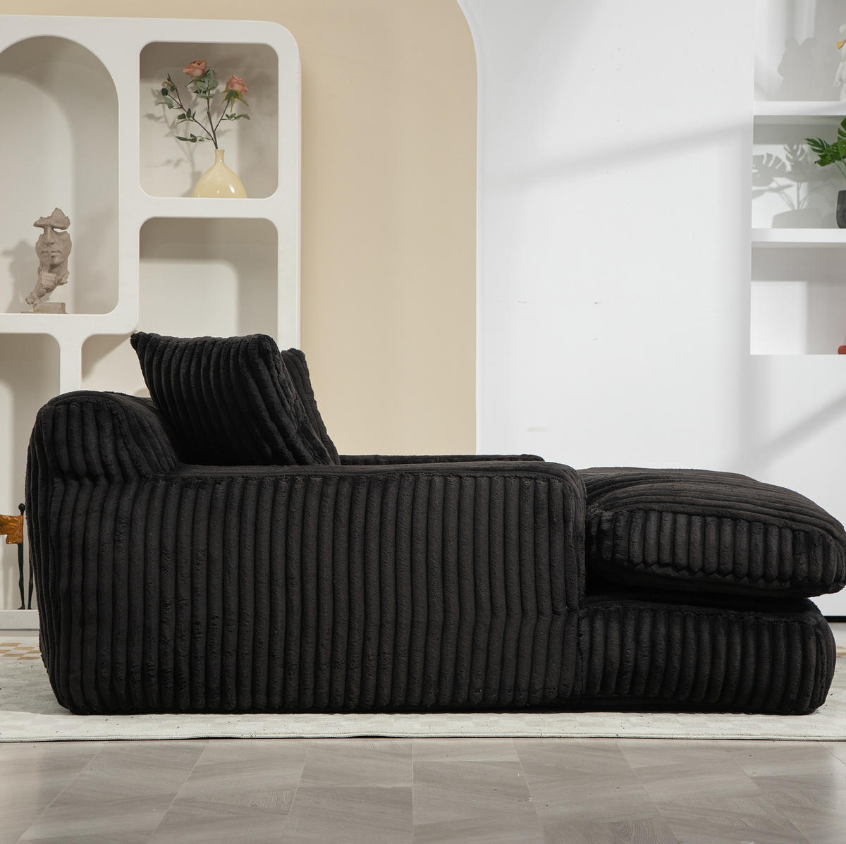 SOFA Chaiselongue 125 x 155 cm Cord Black inkl. 3 Kissen - Schwarz, Textil (155/63/125cm) - Meubliv