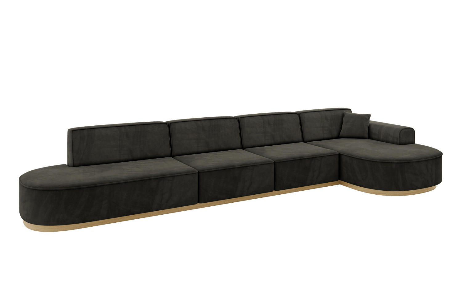 ECKSOFA Ottomane Rechts MARI-L3-v2 - 413x171x83 cm Schwarz Velours - Schwarz, Holzwerkstoff/Textil (171/413cm) - ALTDECOR