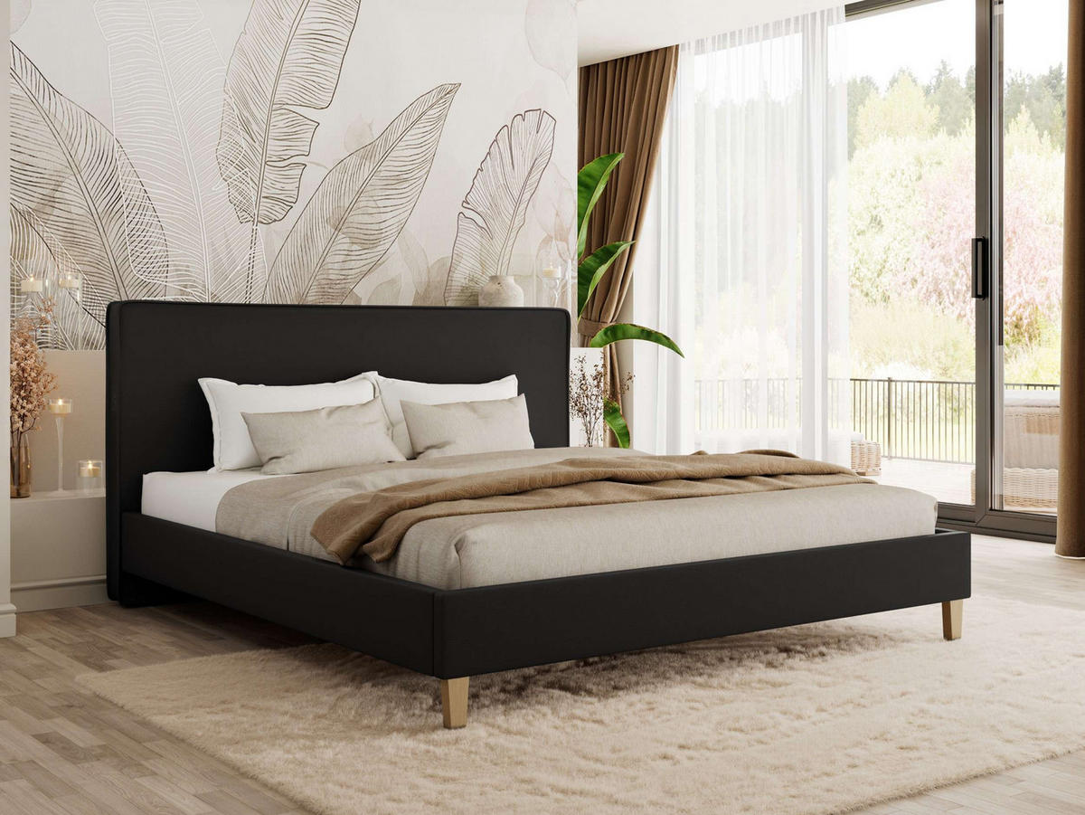 ČALÚNENÁ POSTEĽ LUMARO CLASSIC 200/200 - Čierna Ekokoža - bez matraca - čierna/jadrový buk, drevo/textil (200/200cm) - MKS