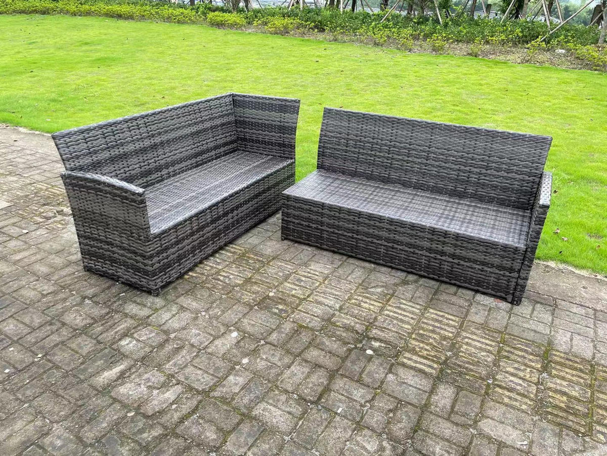 GARTENMÖBEL SET mit Quadratischer Couchtisch Polyrattan Dunkelgrau 6-Sitzer - Dunkelgrau/Grau, Glas/Kunststoff - Fimous
