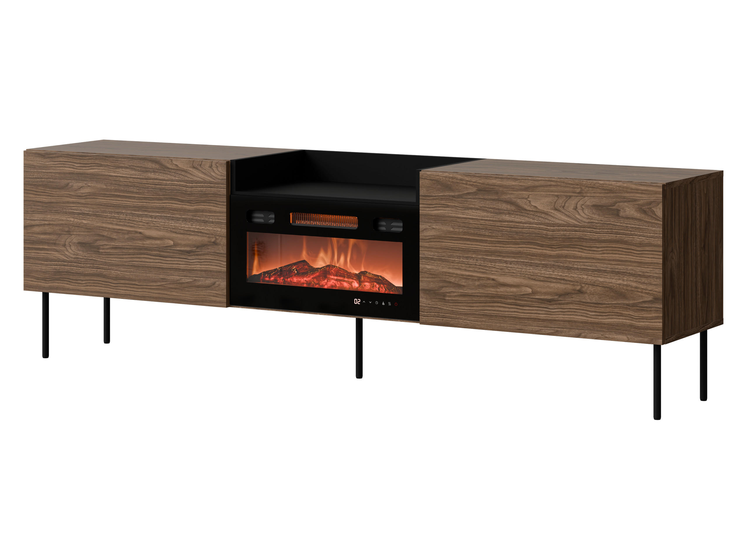 TV-LOWBOARD Kanton mit Kamin - Nussbaumfarben/Schwarz, Holzwerkstoff/Metall (200/61/41cm) - MIRJAN24