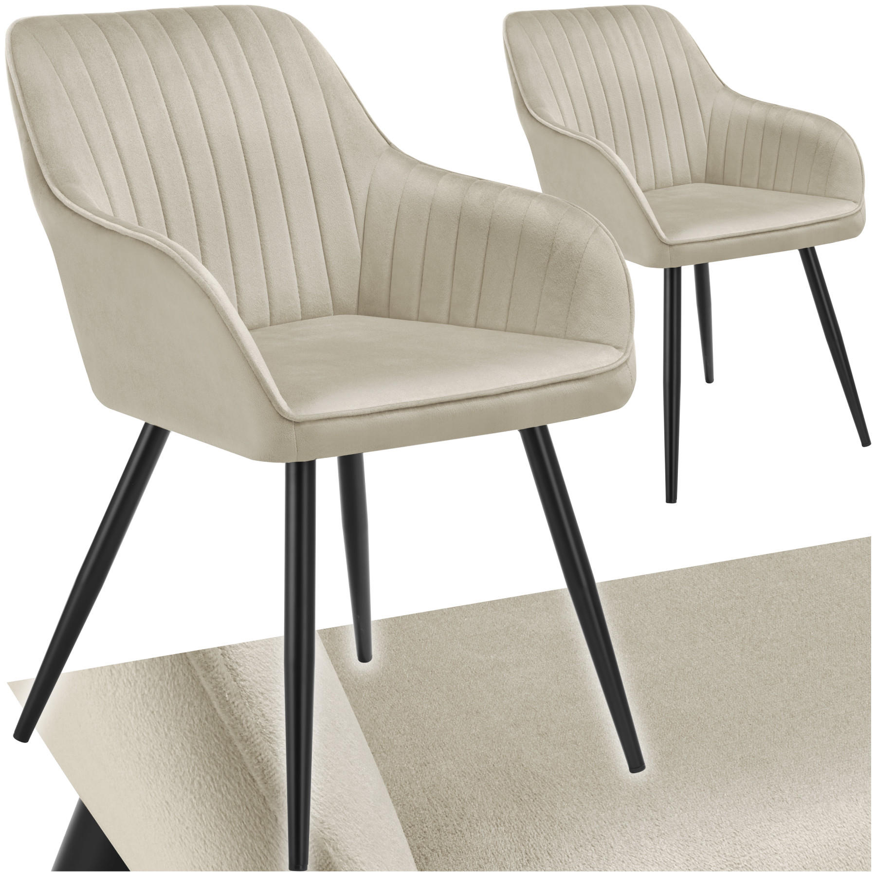 ESSZIMMERSTUHL 2er Set Marilyn 58 x 62 x 82 cm creme/schwarz - Creme/Schwarz, Metall (58/82/62cm) - tectake