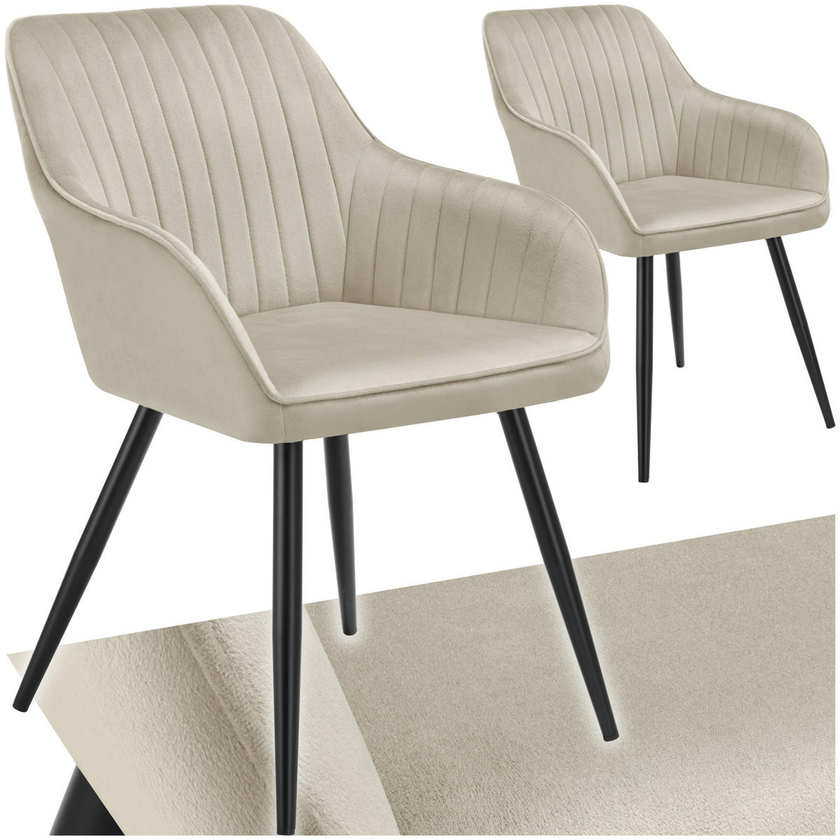 ESSZIMMERSTUHL 2er Set Marilyn 58 x 62 x 82 cm creme/schwarz - Creme/Schwarz, Metall (58/82/62cm) - tectake