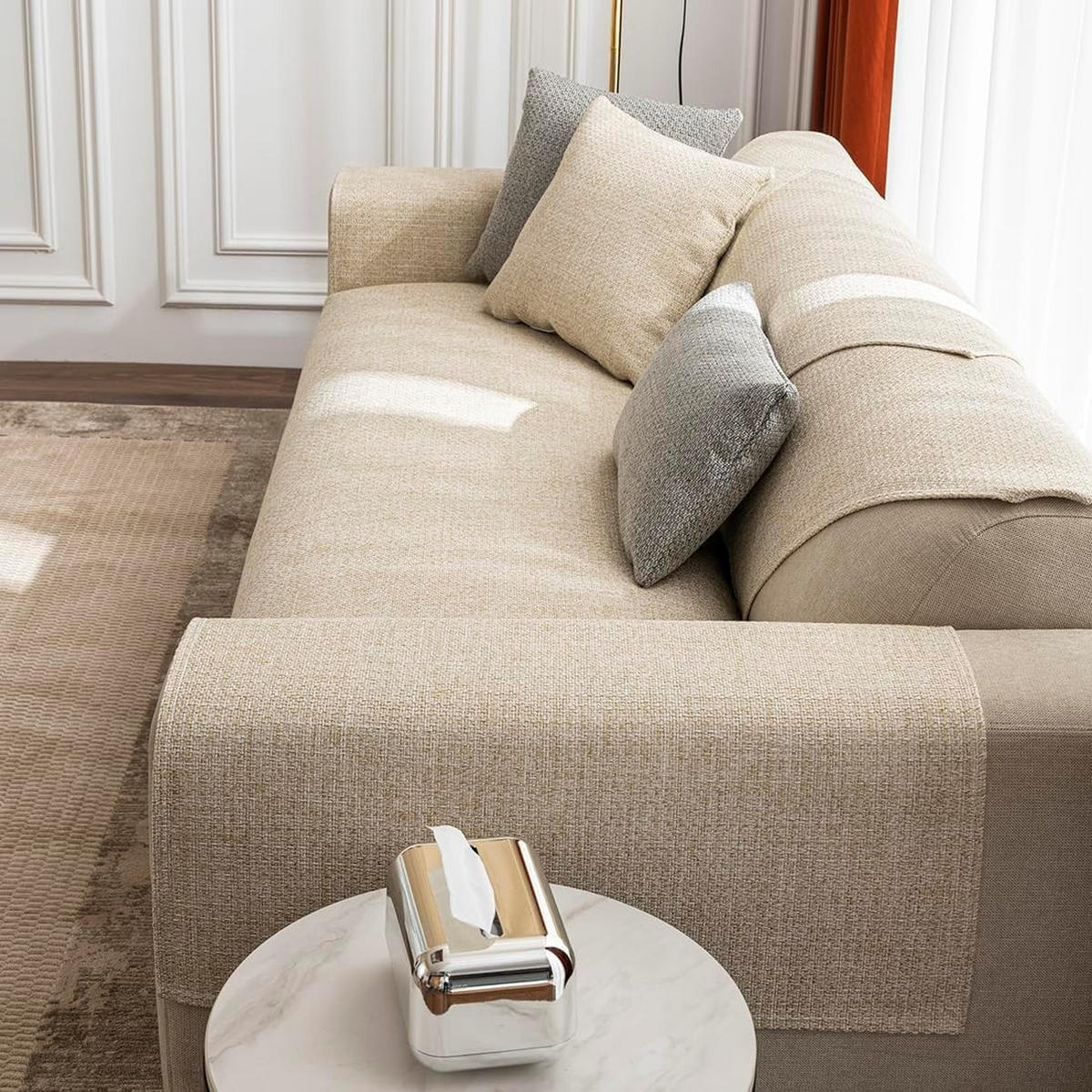 SOFABEZUG Leinen Struktur, Rutschfest, Beige, 90x120cm - Beige, Textil (90/120cm) - Authentics