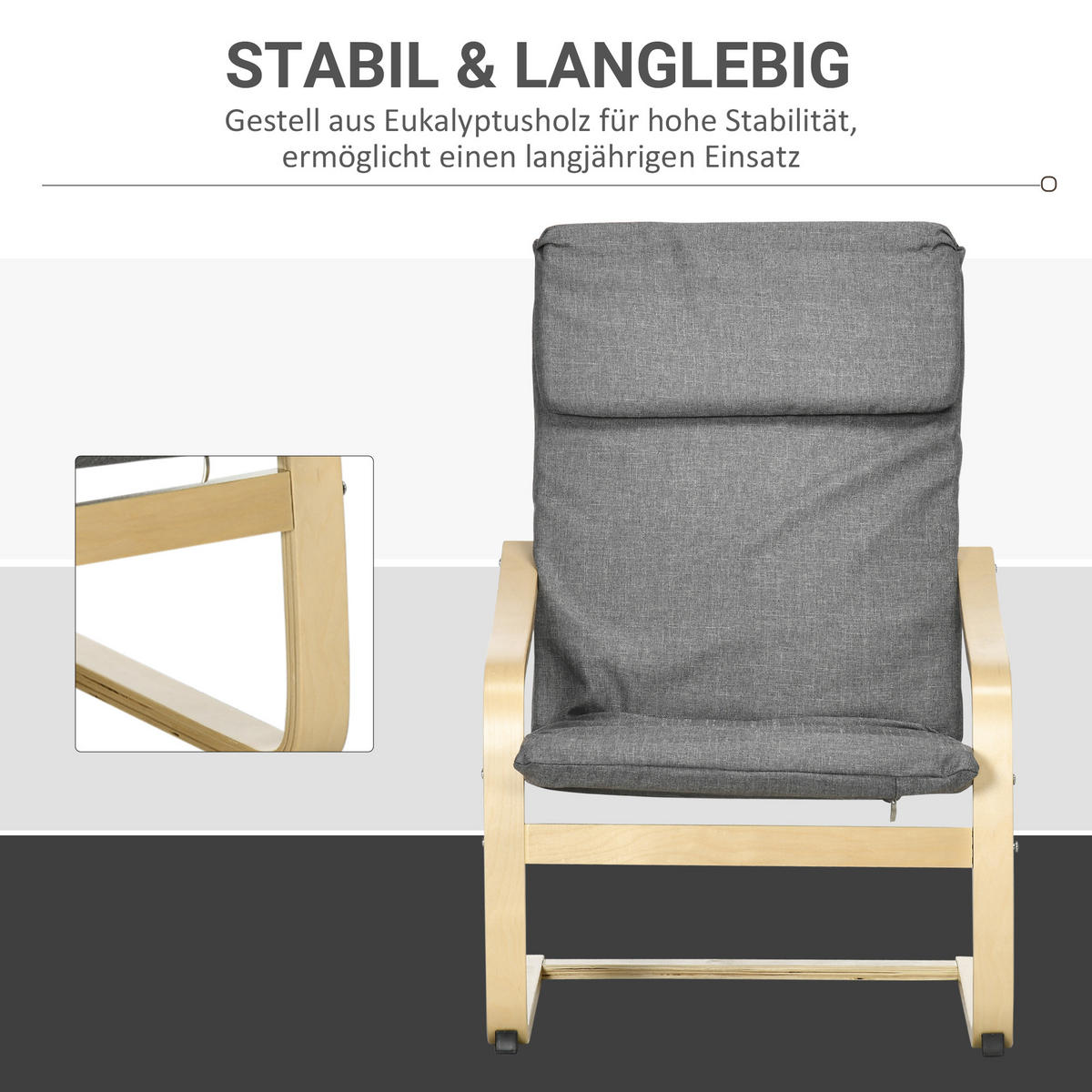 SESSEL mit Kopfstütze und Armlehnen, Bezug in Leinenoptik, Holzgestell, Grau - Dunkelgrau, Kunststoff (80/99/66.5cm) - HOMCOM