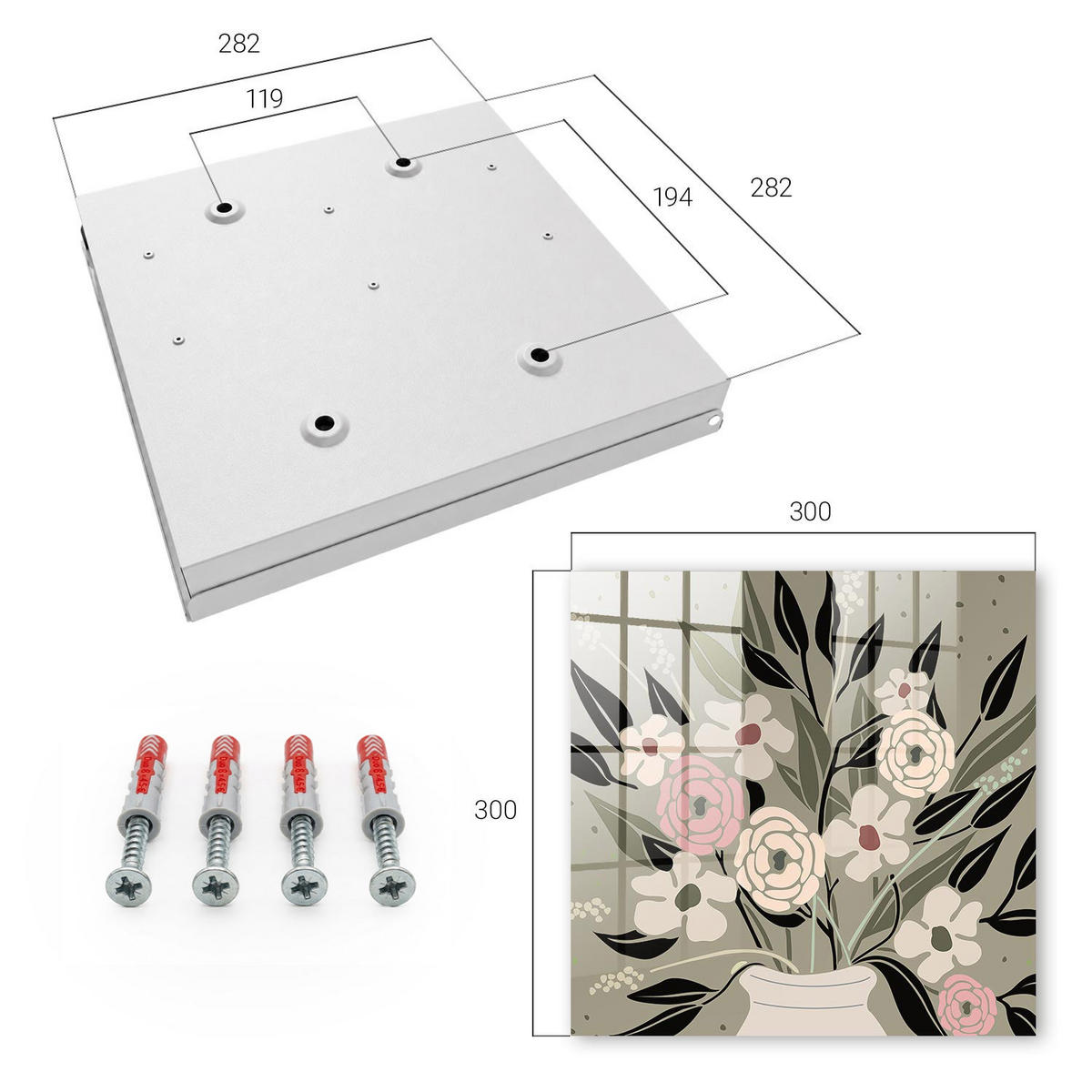 SCHLÜSSELBOX Weiß 30x30 cm – Türöffnung nach rechts - Blumenarrangement - Beige, Metall (30/30/5cm) - TULUP