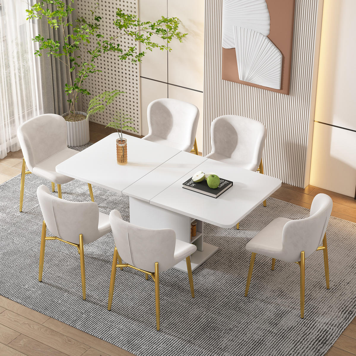 ESSTISCH aus Spanplatte und Metall 130x70x75 cm Weiß ausziehbar mit Stauraum, multifunktional und platzsparend - Weiß, Holzwerkstoff (130/70/75cm) - Modfu