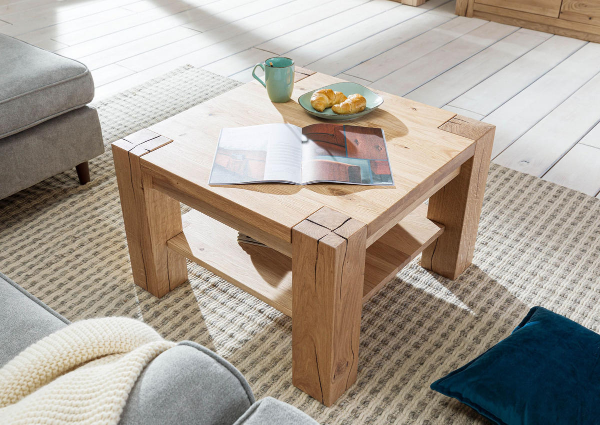 COUCHTISCH Wildeiche 70x70x45 beige geölt KENT #214 - Beige, Holzwerkstoff (70/70/45cm) - Massivmoebel24