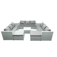 GARTENMÖBELSET mit 3-SITZER SOFA,COUCHTISCH Polyrattan Hellgrau-Mix 11-Sitzer - Hellgrau/Grau, Glas/Kunststoff - Fimous