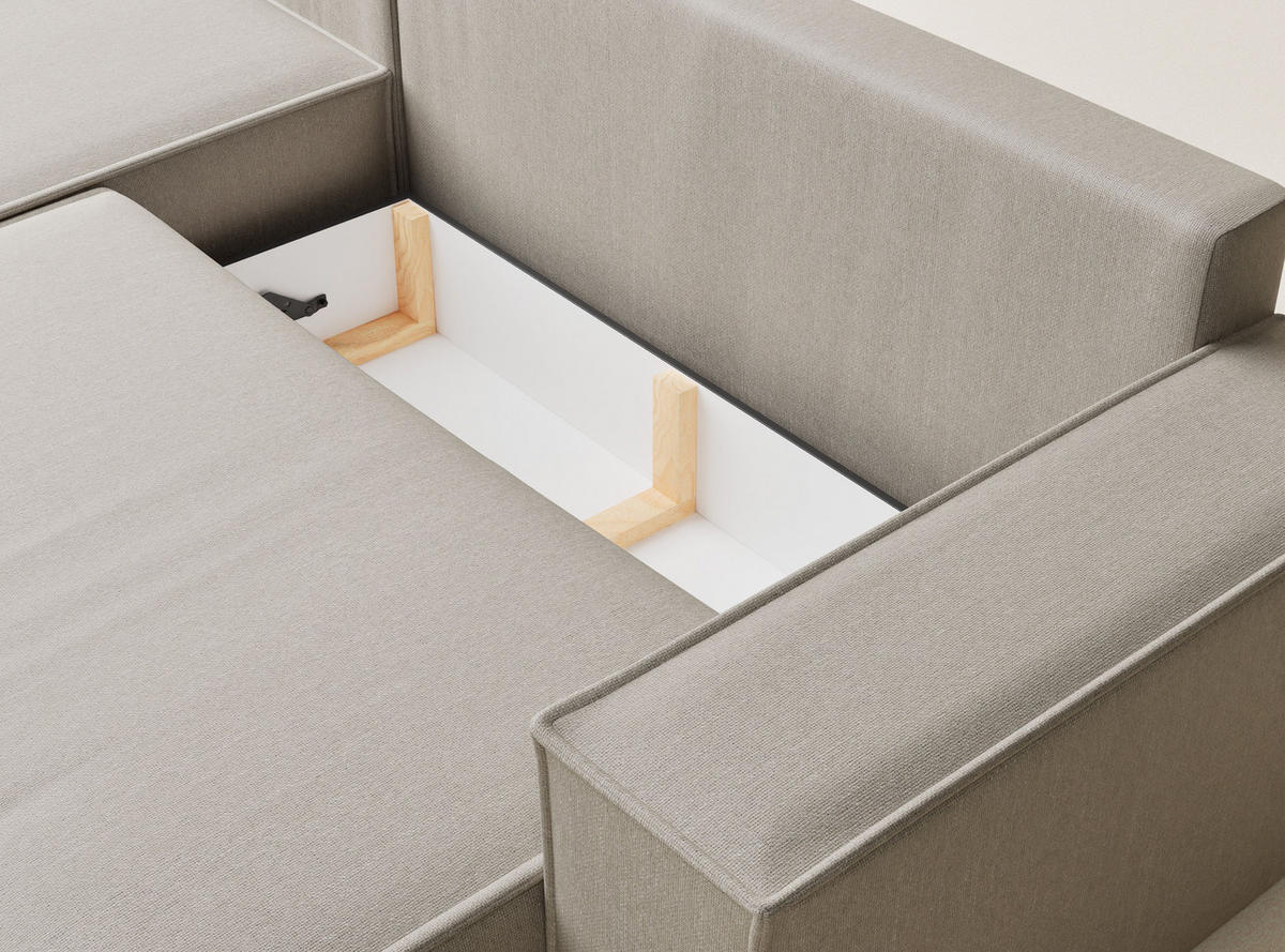 ECKSOFA MIT SCHLAFFUNKTION Maze Beige Webstoff - Beige/Schwarz, Holz/Holzwerkstoff (294/185cm) - Maison de Reve