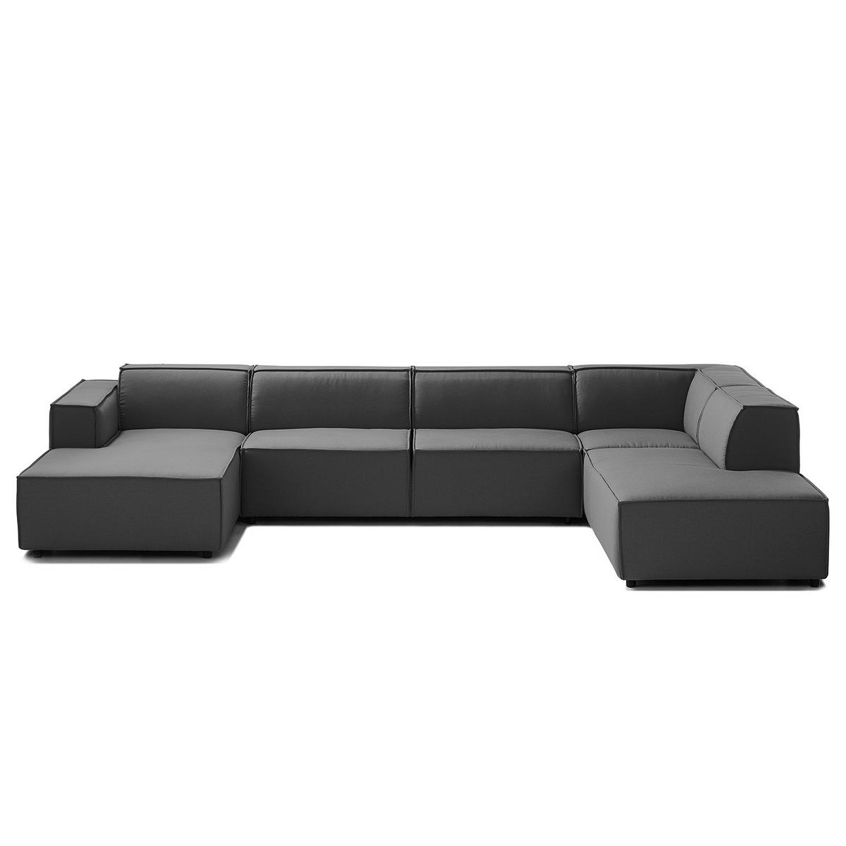 WOHNLANDSCHAFT mit Longchair & Ottomane - Anthrazit/Schwarz, Kunststoff/Textil (369/70/234cm) - home24