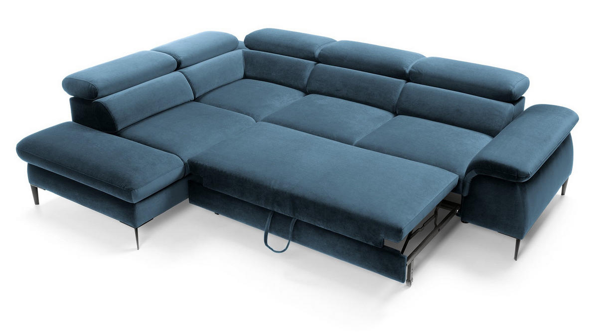 SCHLAFSOFA 280 cm Amaro L mit verstellbaren Kopfstützen, Links, Dunkelblau - Dunkelblau, Holz (280/214cm) - Emporius