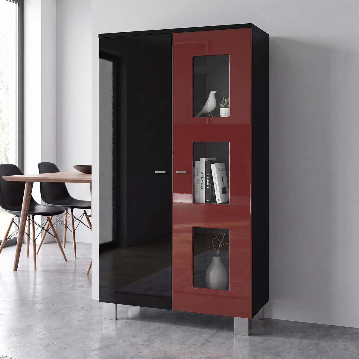 VITRINE Denjo Tür in Bordeaux Hochglanz - Bordeaux, Holzwerkstoff (71/129/35cm) - Vladon