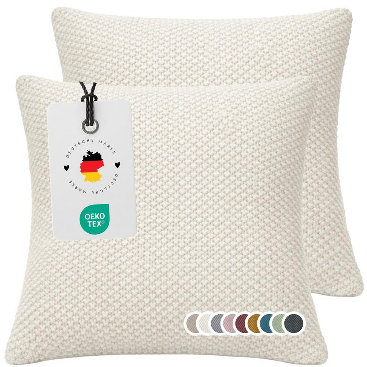 KISSENBEZUG 50x50 im 2er Set, Strick Dekokissenbezug, Wohnzimmer Sofakissenbezug für Sofa, Bett, Couch - Weiß - Ecru, Textil (50/50cm) - Carpe Sonno