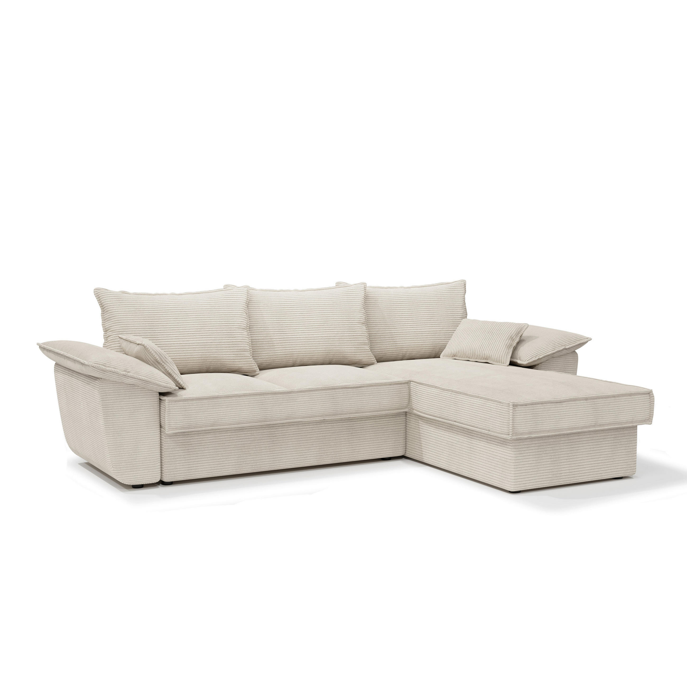 ECKSOFA RECHTS Gerippter Samt Creme 257cm - Creme, Textil (257/168cm) - Sia Home