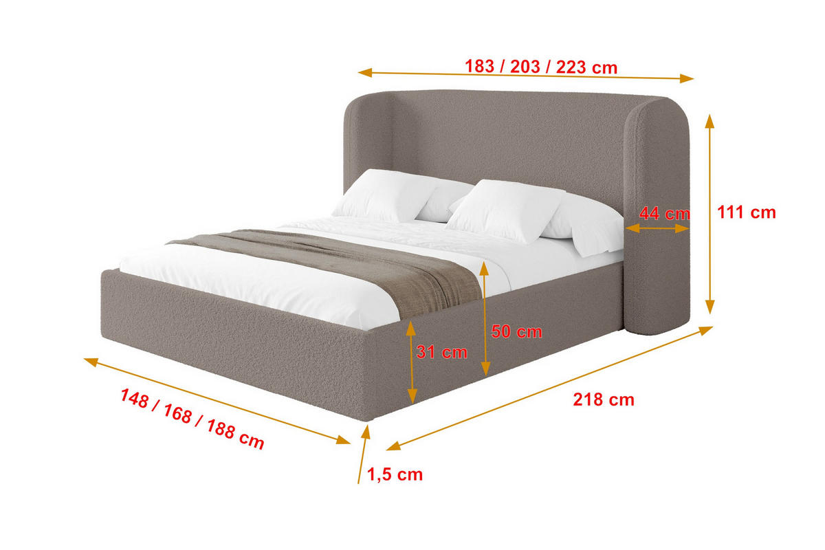 POLSTERBETT mit Bettkasten und Lattenrost, Boxbett ohne Matratze - ESTI 160x200 Braun - Braun, Holzwerkstoff/Textil (160/200cm) - ALTDECOR