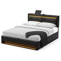 POLSTERBETT 140/190 mit Stauraum, LED und USB für kabelloses und kabelgebundenes Laden in Schwarz - Schwarz, Holzwerkstoff/Textil (140/190cm) - EVRYAE