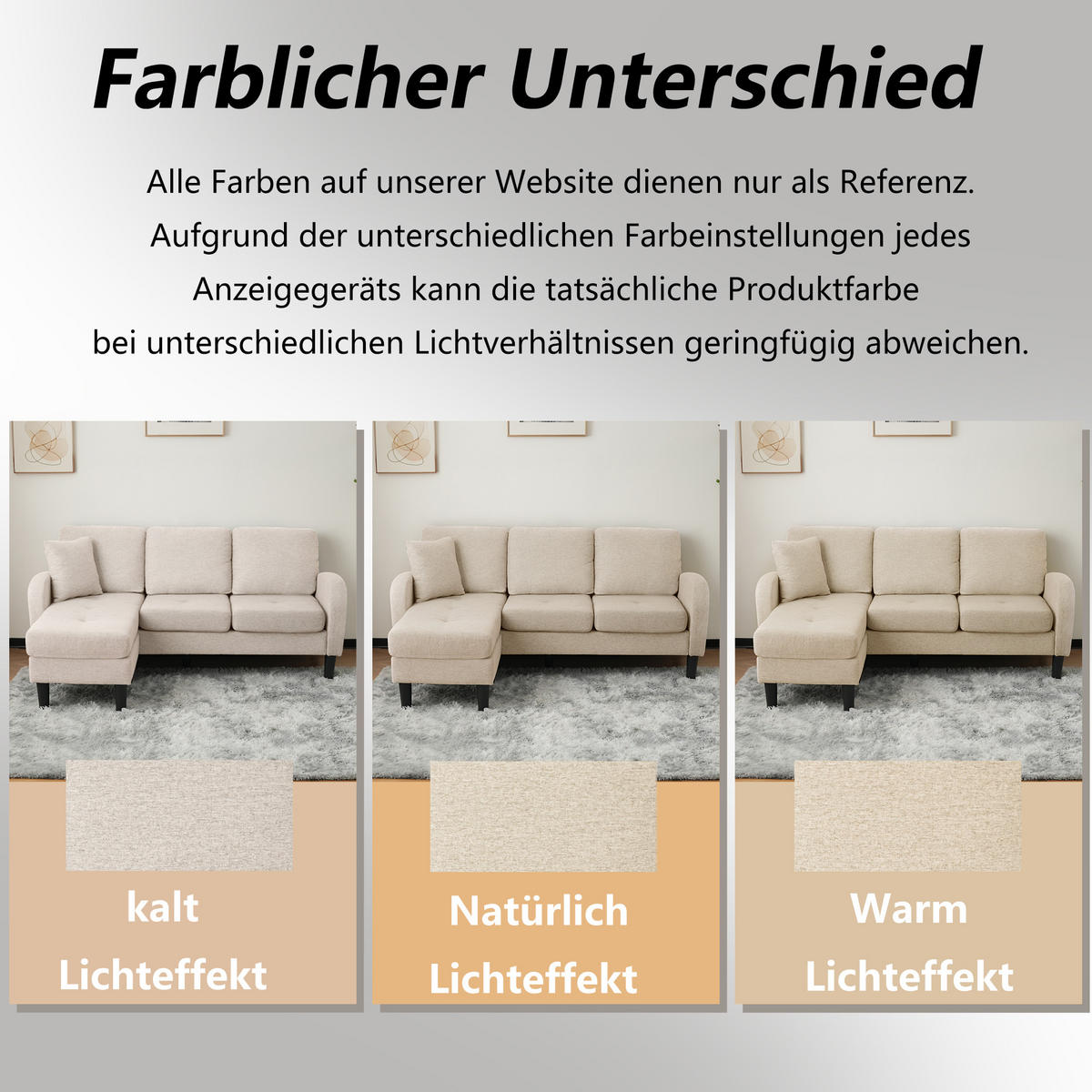 ECKSOFA 166x118x77cm Baumwoll-Leinen Chaiselongue 3-Sitzer - Beige, Holz (107.95/52.07cm) - FLIEKS