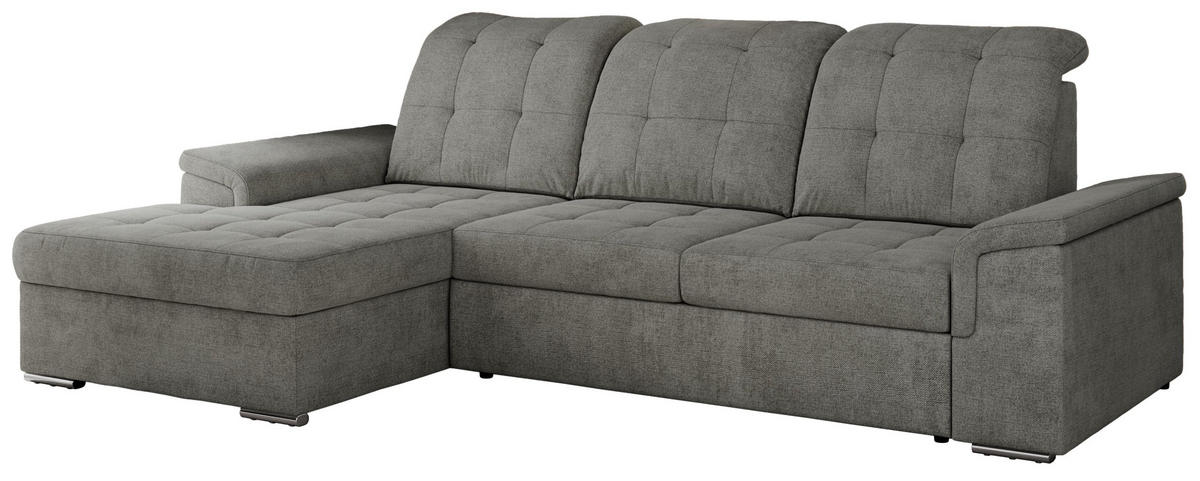 ECKSOFA MADRITO L - Grau Struktur - Links - Silberfarben/Grau, Textil/Metall (160/256cm)