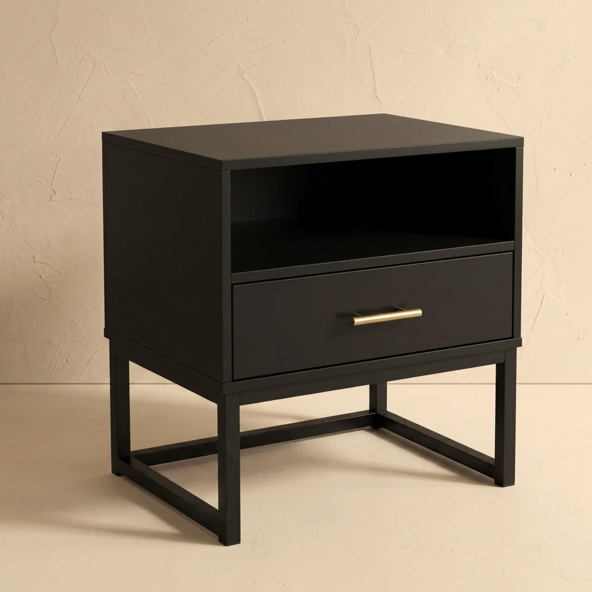 NACHTTISCH auf Metallbeinen mit einer Schublade 45/40/44 cm - Schwarz, Holzwerkstoff (40/44/45cm) - SCENA LIVING
