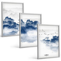 BILDER SET 3er Set - 40x60 cm Silberner Rahmen - Berge, Wolken, Bäume, Vögel - Silberfarben, Kunststoff (40/60cm) - TULUP