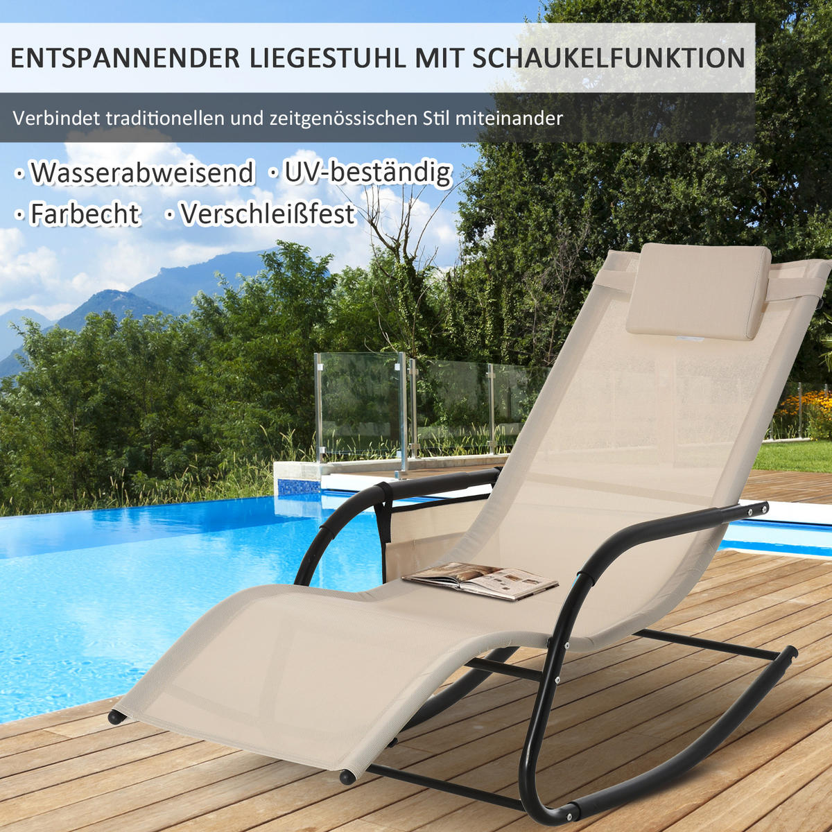 SCHAUKELSTUHL, Schwingsessel, Metall, Mesh, Beige, 150 x 62 x 88 cm - Beige, Metall (62/88/150cm) - Outsunny