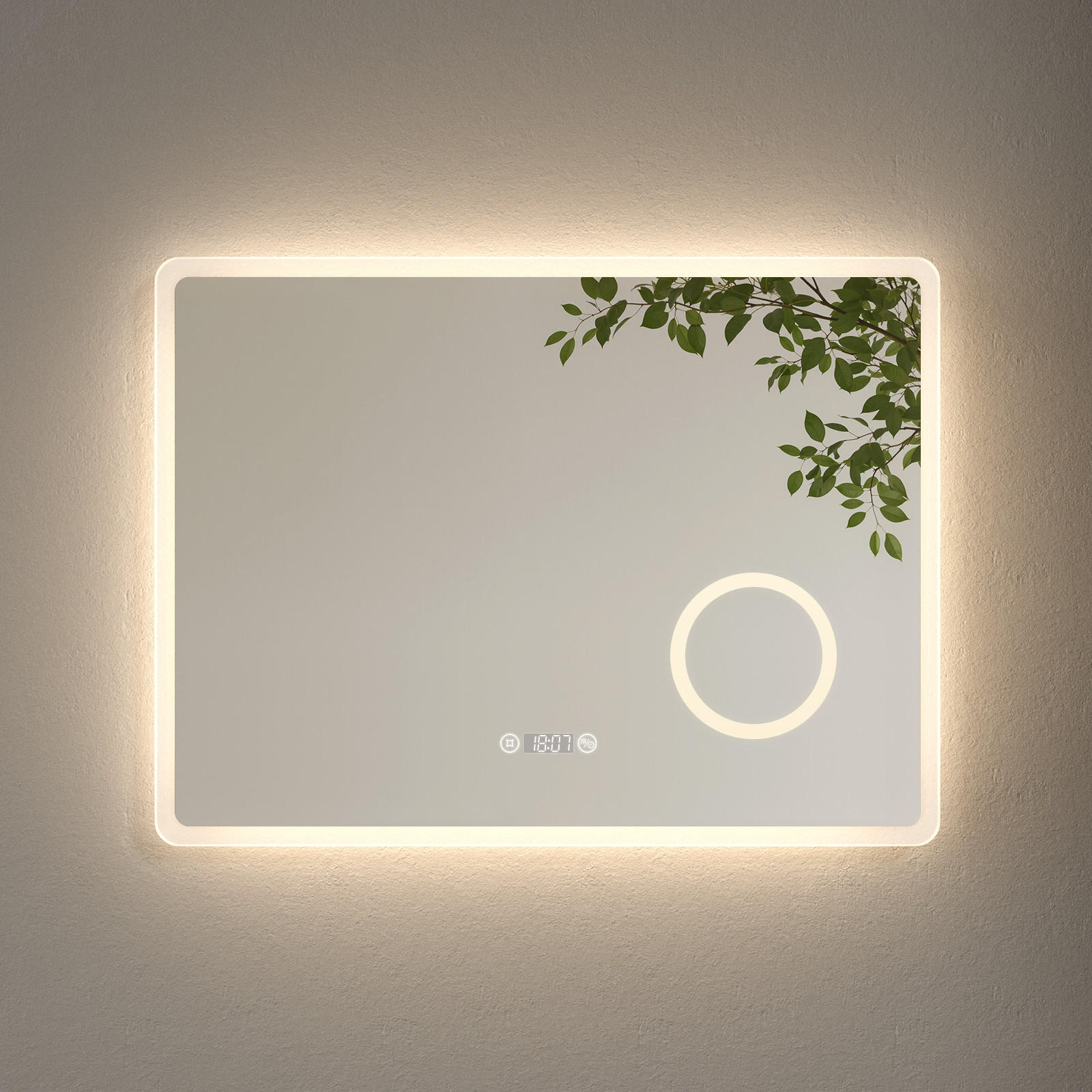 BADSPIEGEL mit Anti-Beschlag Beleuchtung mit Integriertem Schminkspiegel 80/60 cm - Weiß, Glas (60/3.5/80cm) - EMKE