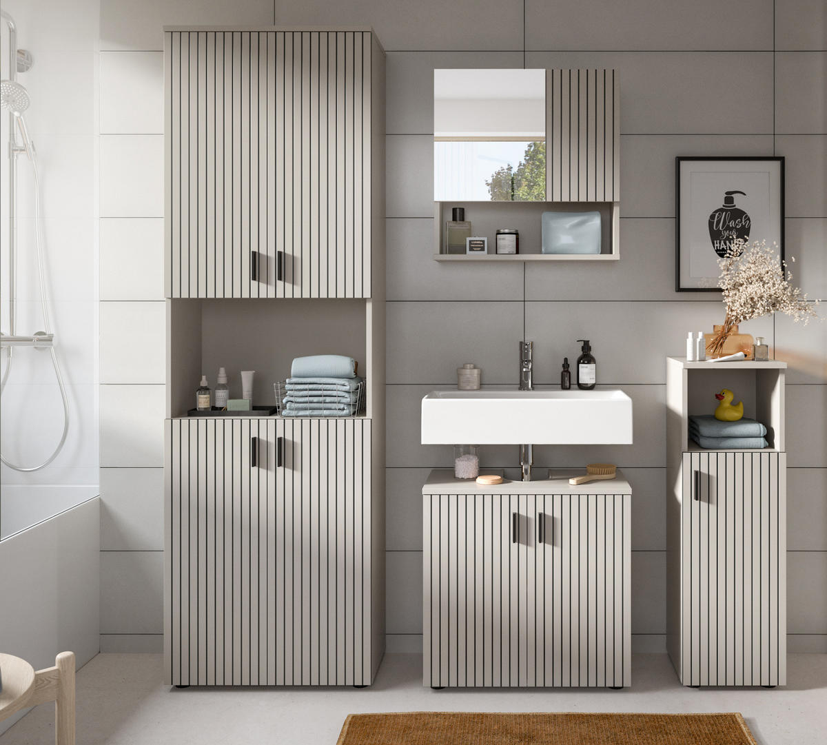 WASCHBECKENUNTERSCHRANK kaschmir 60 cm, Badezimmer Unterschrank 2-türig - Kaschmir/Schwarz, Holzwerkstoff/Kunststoff (60/59/30cm) - Inn.Furn