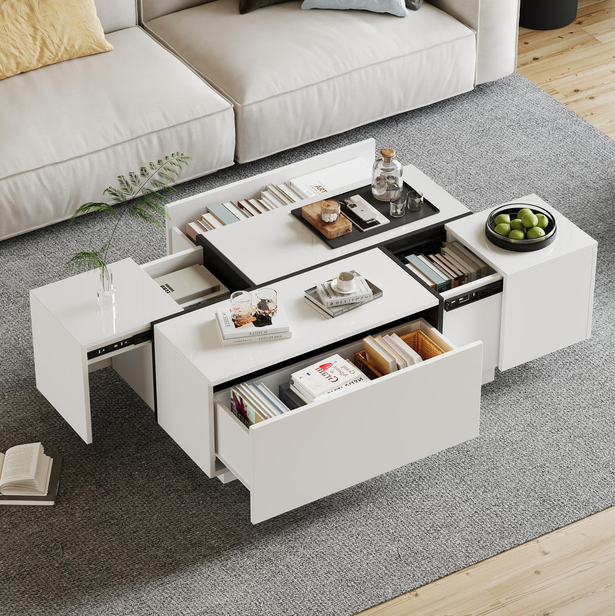 COUCHTISCH mit 4 Schubladen 100 x 60 x 40 cm Weiß Spanplatte - Weiß, Holzwerkstoff (100/60/40cm) - Meubliv
