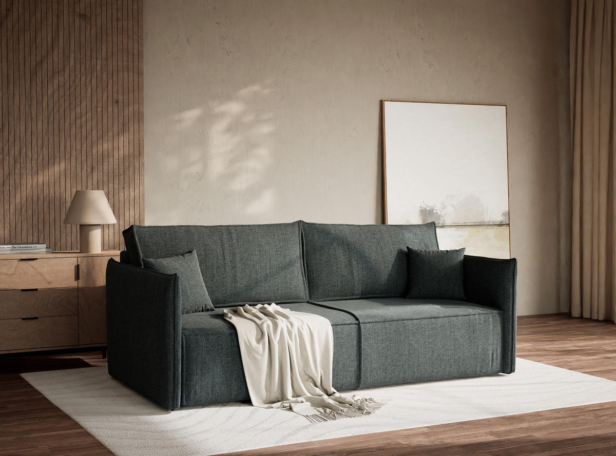 SOFA MIT SCHLAFFUNKTION Obra Blau Webstoff - Blau/Schwarz, Holz/Holzwerkstoff (220/70/107cm) - Maison de Reve