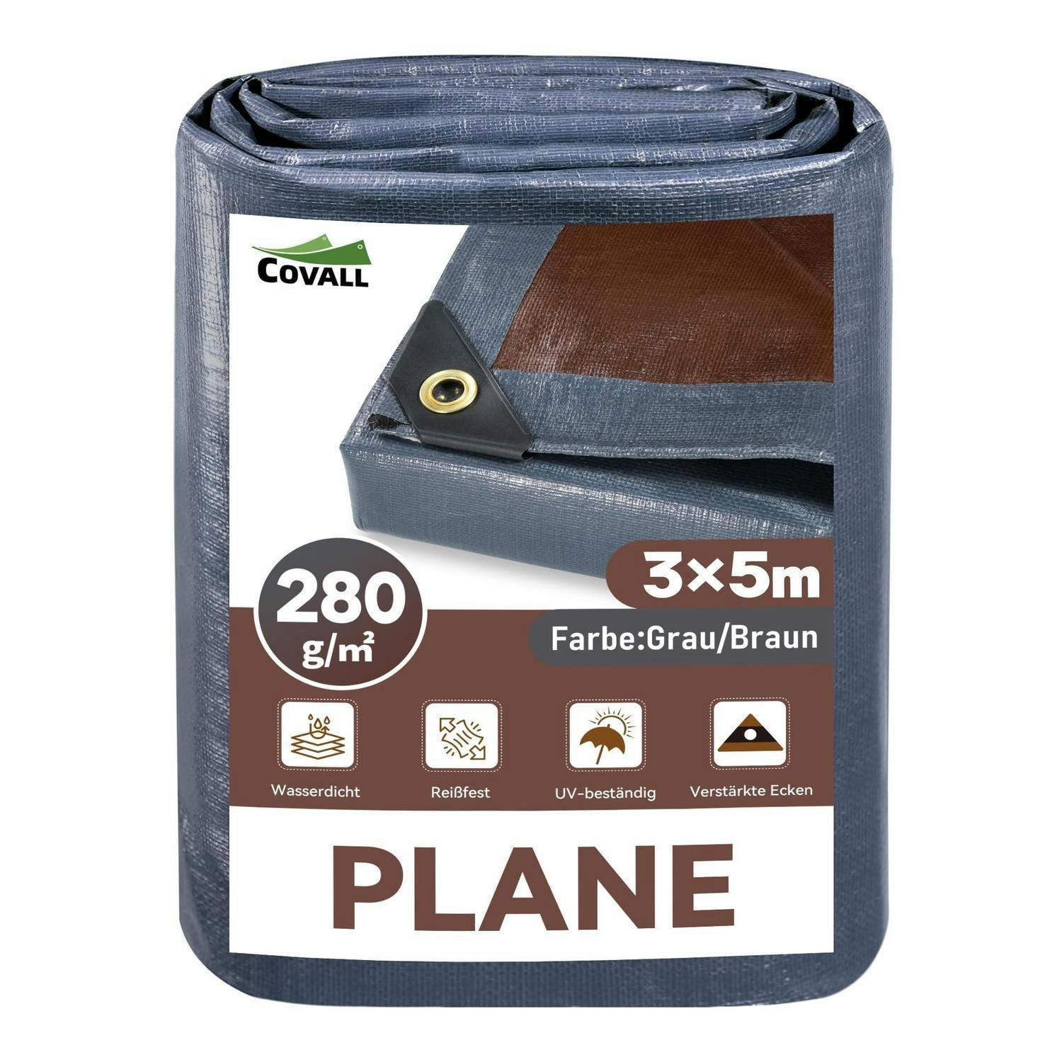 ABDECKPLANE 3 x 5 m 280 g/m² Grau/Braun - Multicolor, Kunststoff (38/28/13cm)