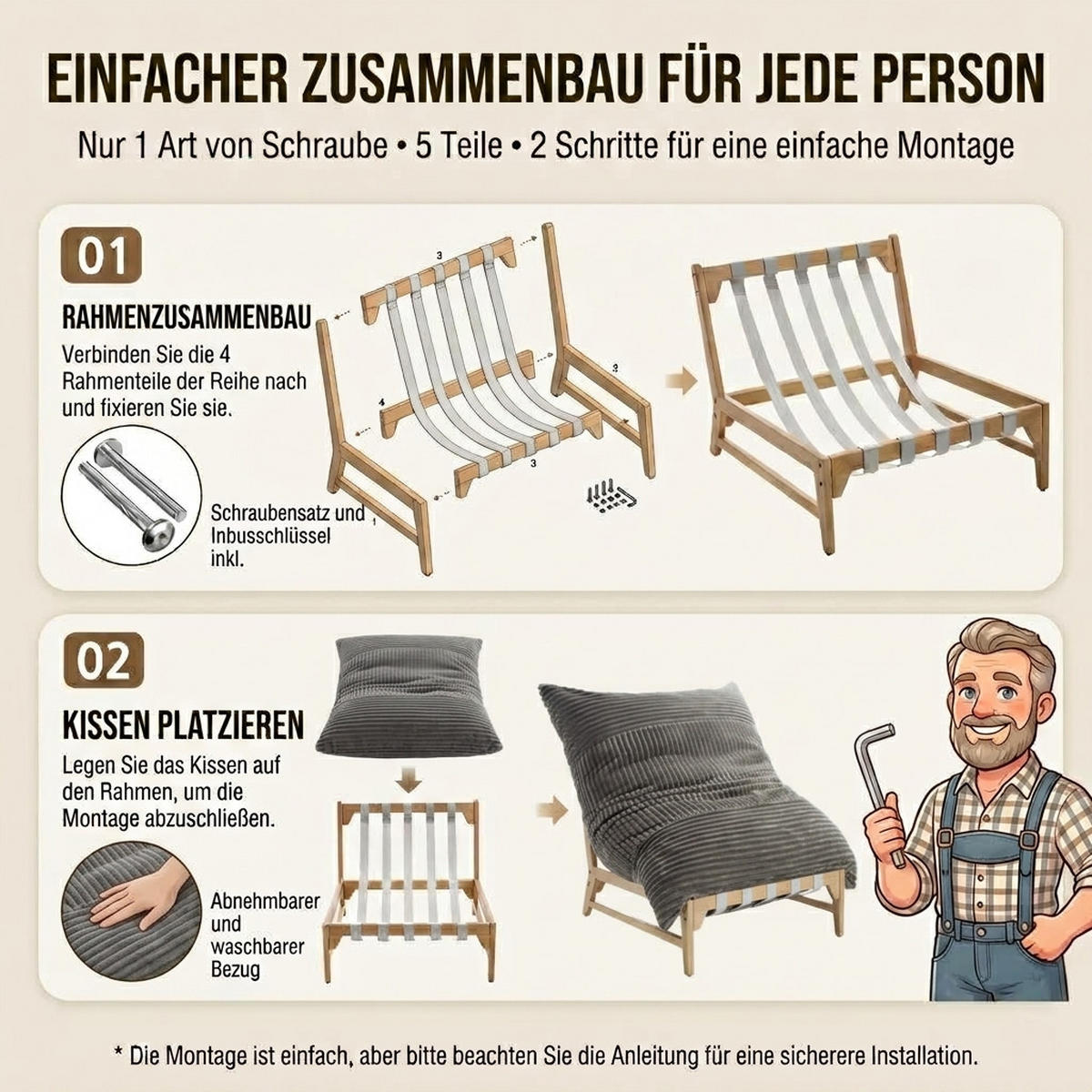 XXL-SESSEL Cord mit Holzrahmen, Breites Kissen, Grau - Grau, Holz/Textil (117/94/114cm) - LVHOM