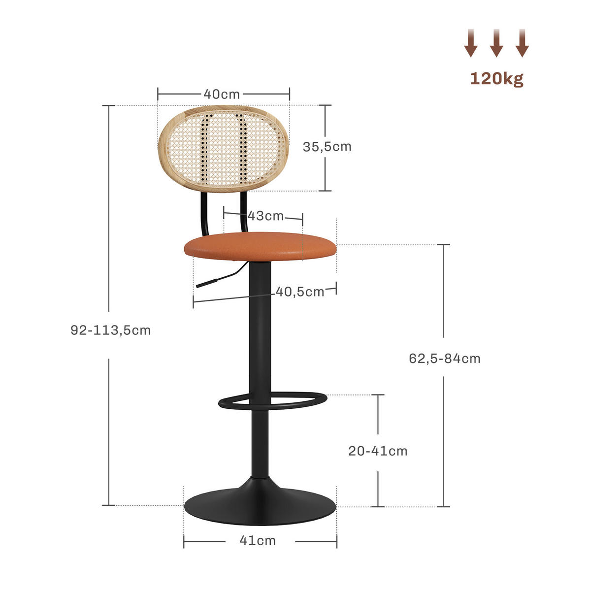 BARHOCKER 2er-Set DE-14747 höhenverstellbar & schwenkbar mit Fußstütze Braun - Braun, Metall (52/113.5/40.5cm) - ComfortXL