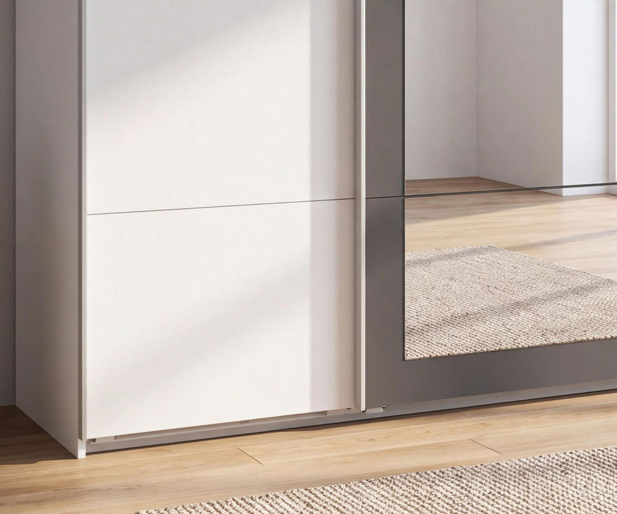SCHWEBETÜRENSCHRANK 3-türig B225/H208/64 cm Kleiderschrank in Weiß, Spiegel umrahmt in Grafit, Griffe Weiß / 22626 - Weiß, Holzwerkstoff/Metall (225/208/64cm) - luma-home