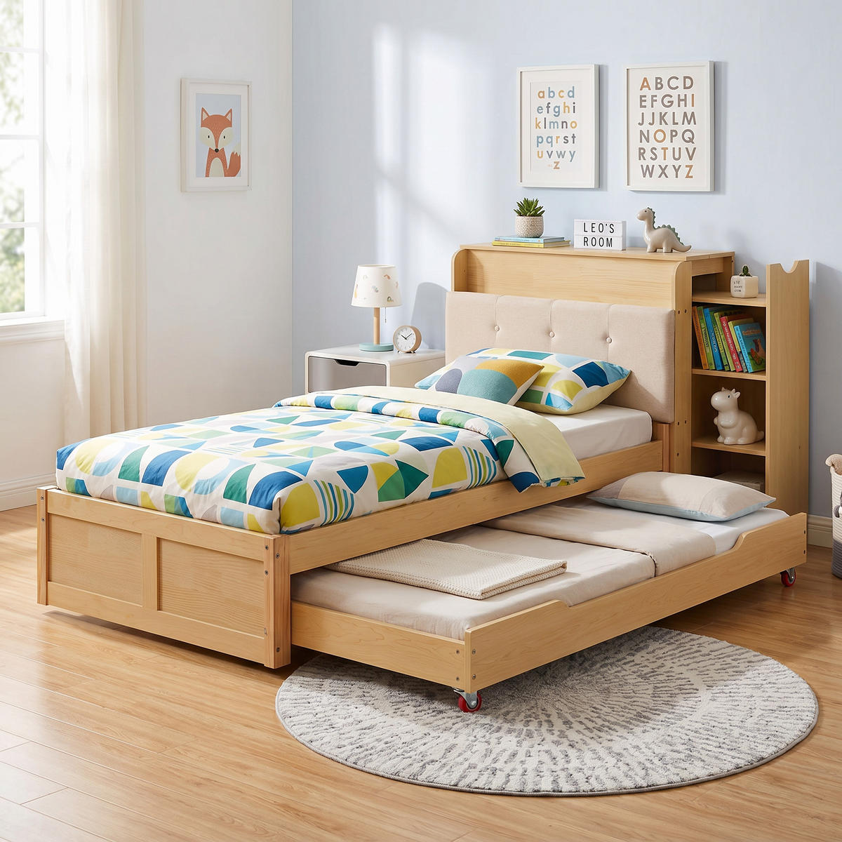 BETT mit Ausziehbett 90x200 cm Holzwerkstoff Natur - Braun, Holz (90/200cm) - Meubliv